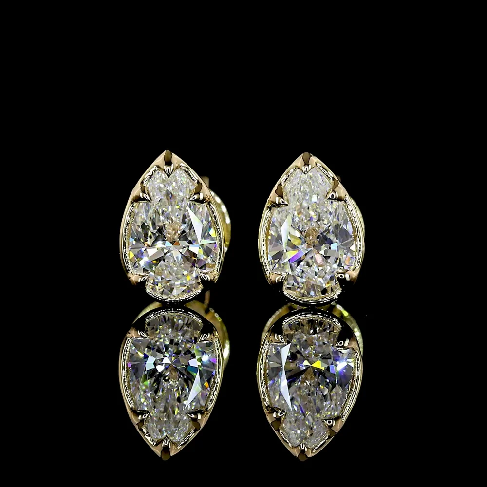 14K Yellow Gold North-South Pear Shape Lab Diamond Stud Earrings - 1.01 Carat Total Weight, E VS1 Clarity - Covaloro Fine Jewelry - Image 2