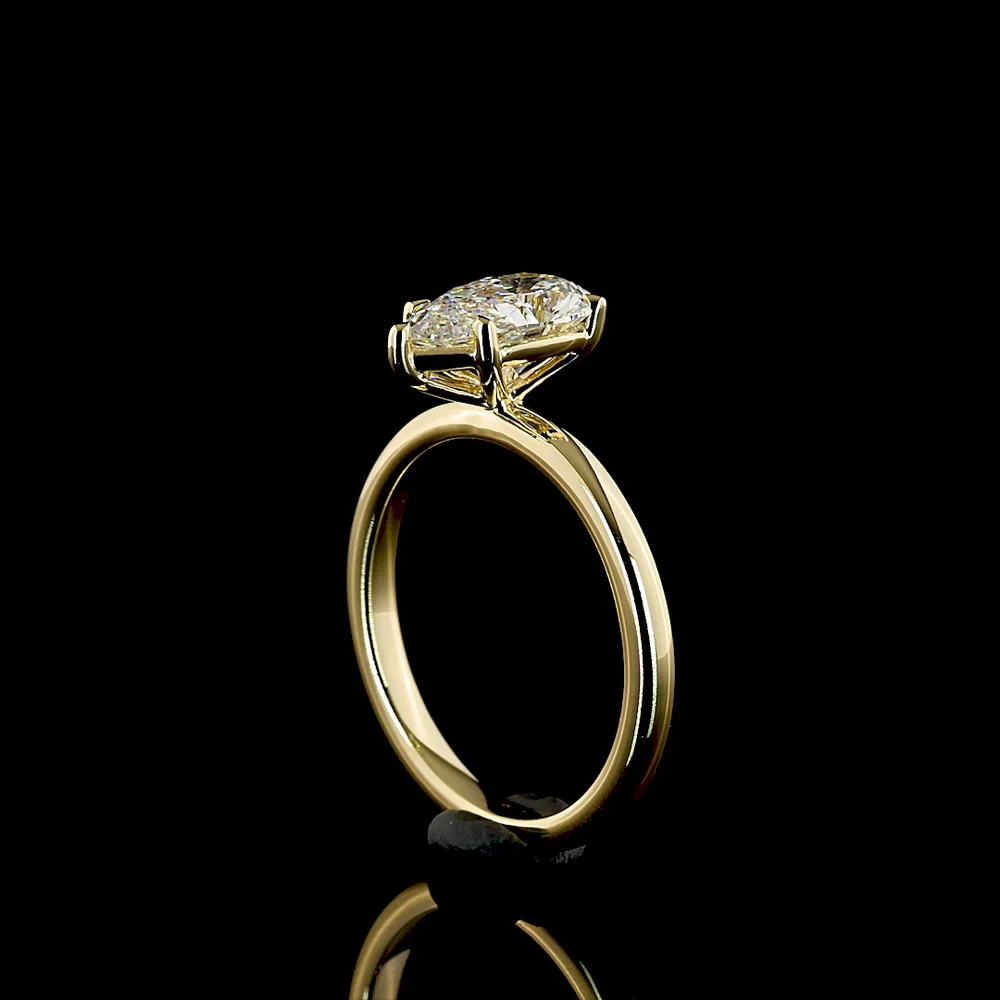 14K Yellow Gold North-South Pear Shaped Lab Diamond Solitaire Ring - 1.32 Carat E VS1 IGI Certified - Covaloro Fine Jewelry - Image 3