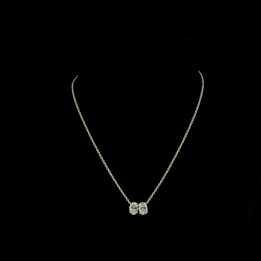14K Yellow Gold North-South Pendant with Cushion and Oval Cut Lab Diamonds - 3.12 Carats Total Diamond Weight - Covaloro Fine Jewelry