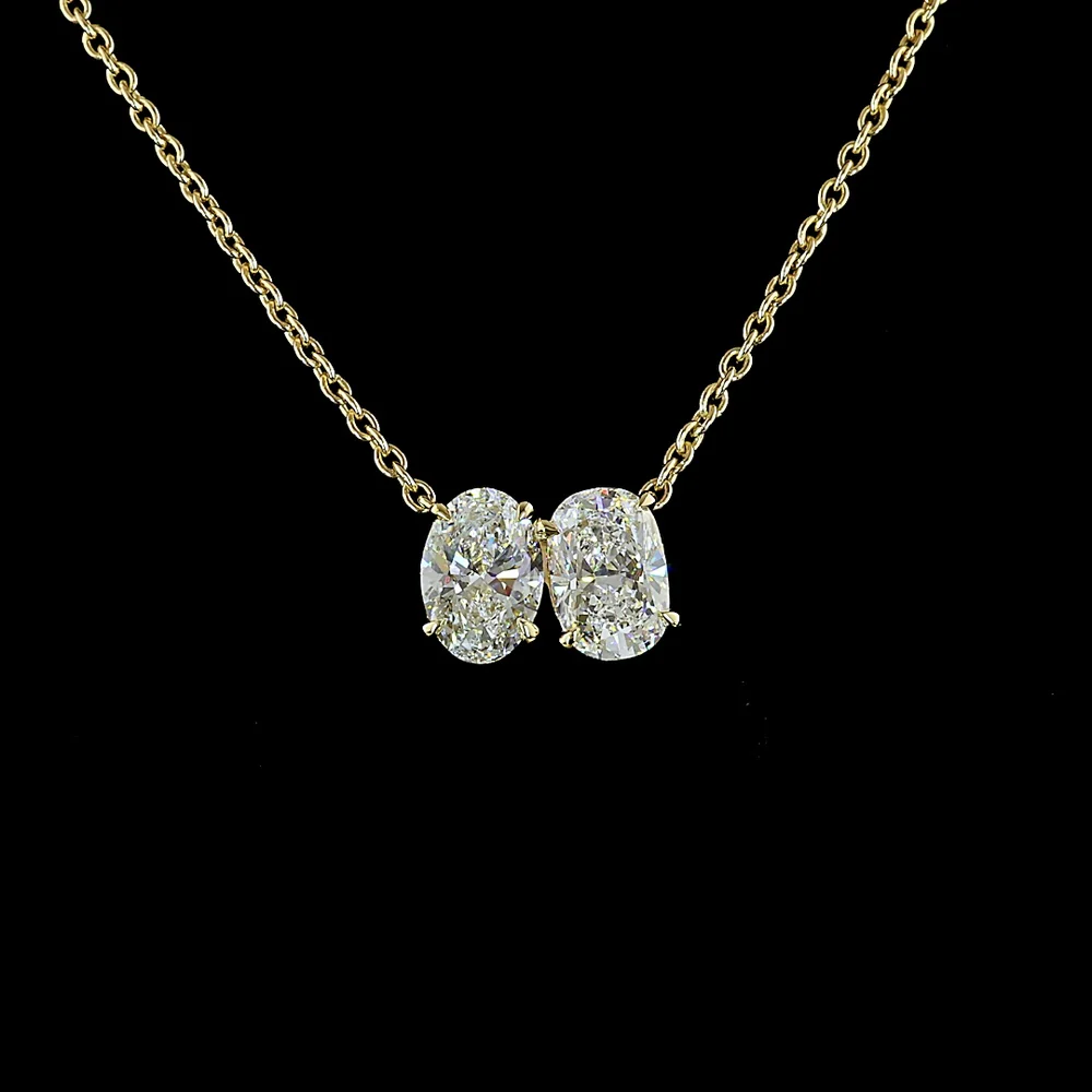14K Yellow Gold North-South Pendant with Cushion and Oval Cut Lab Diamonds - 3.12 Carats Total Diamond Weight - Covaloro Fine Jewelry - Image 2