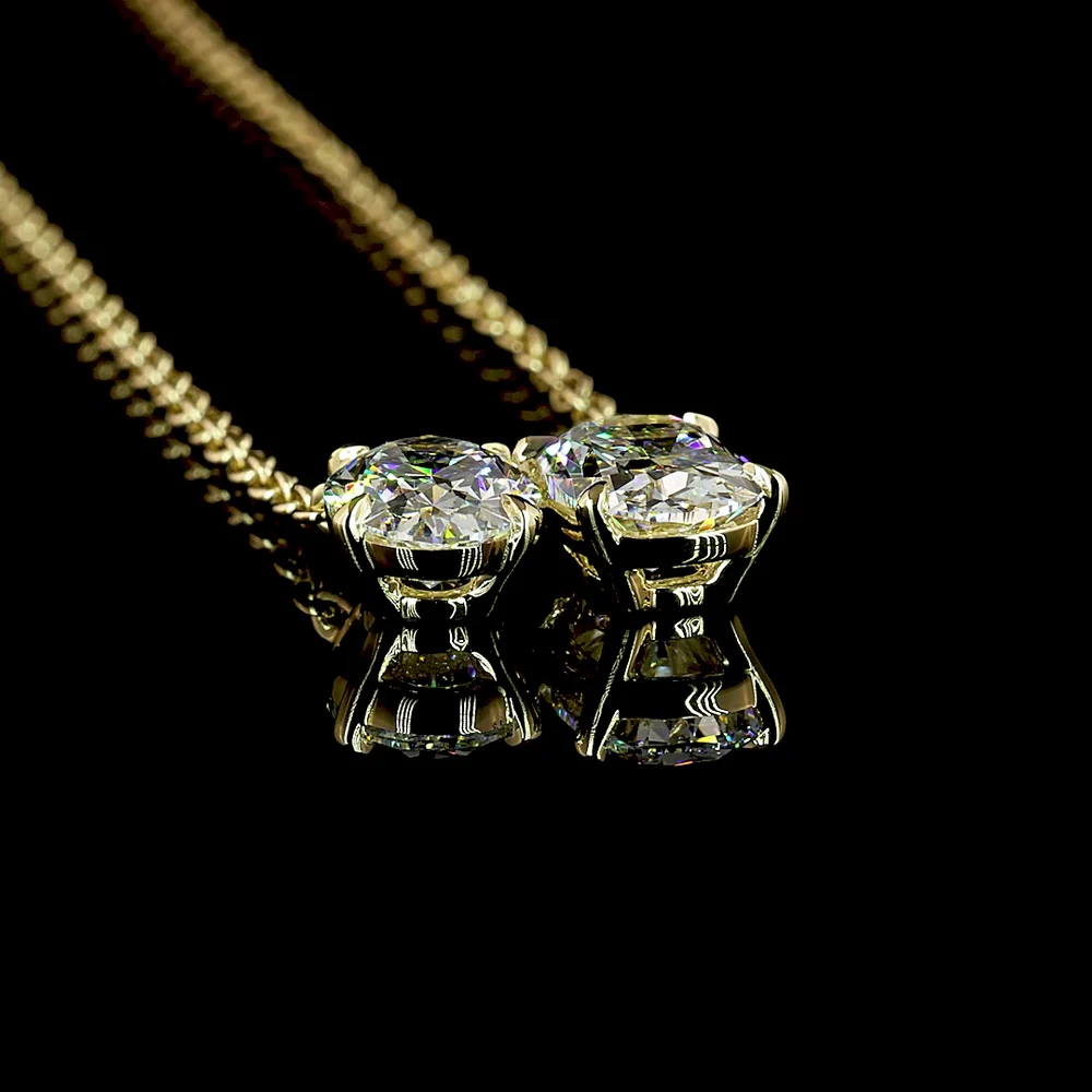 14K Yellow Gold North-South Pendant with Cushion and Oval Cut Lab Diamonds - 3.12 Carats Total Diamond Weight - Covaloro Fine Jewelry - Image 3