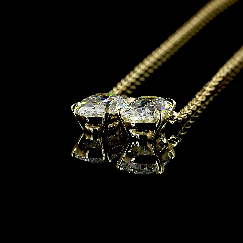 14K Yellow Gold North-South Pendant with Cushion and Oval Cut Lab Diamonds - 3.12 Carats Total Diamond Weight - Covaloro Fine Jewelry - Image 4
