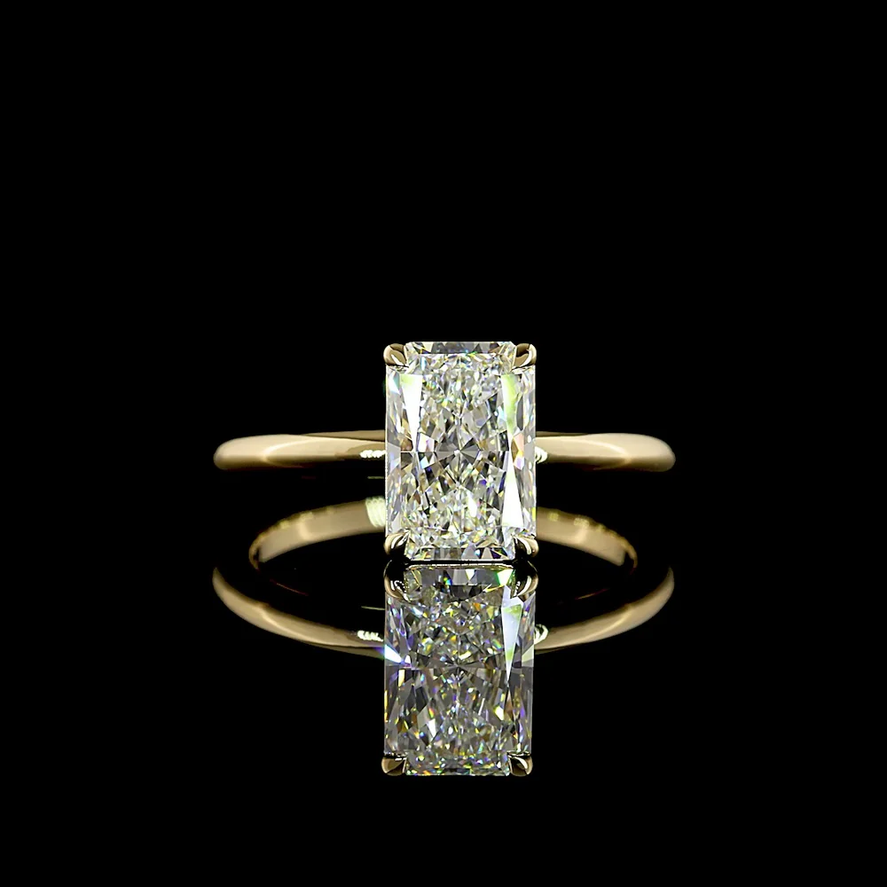 14K Yellow Gold North-South Radiant Cut Solitaire Ring with E-F VVS1 Lab Diamond - 2.09 Carat Total Weight - Covaloro Fine Jewelry
