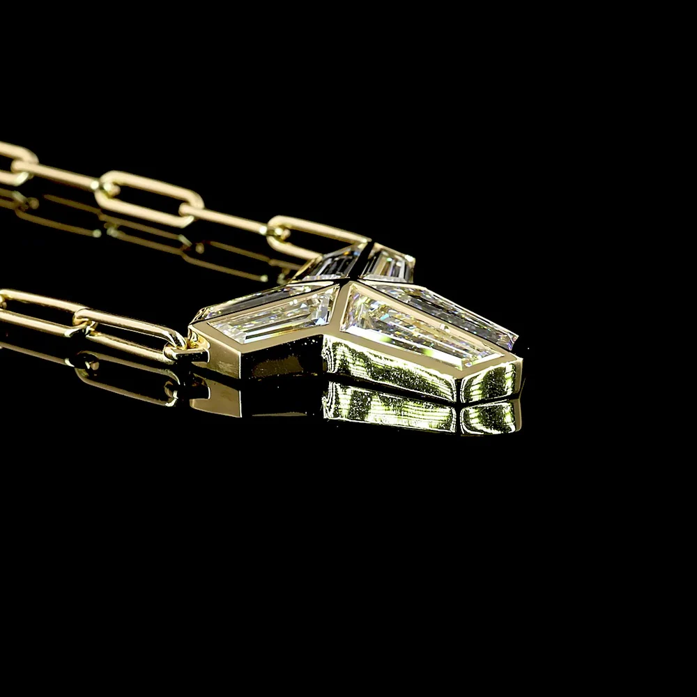 14K Yellow Gold North-South Shield Pendant with Bezel Set Lab-Grown Diamonds - 3.13 Carats Total Diamond Weight - Covaloro Fine Jewelry - Image 3