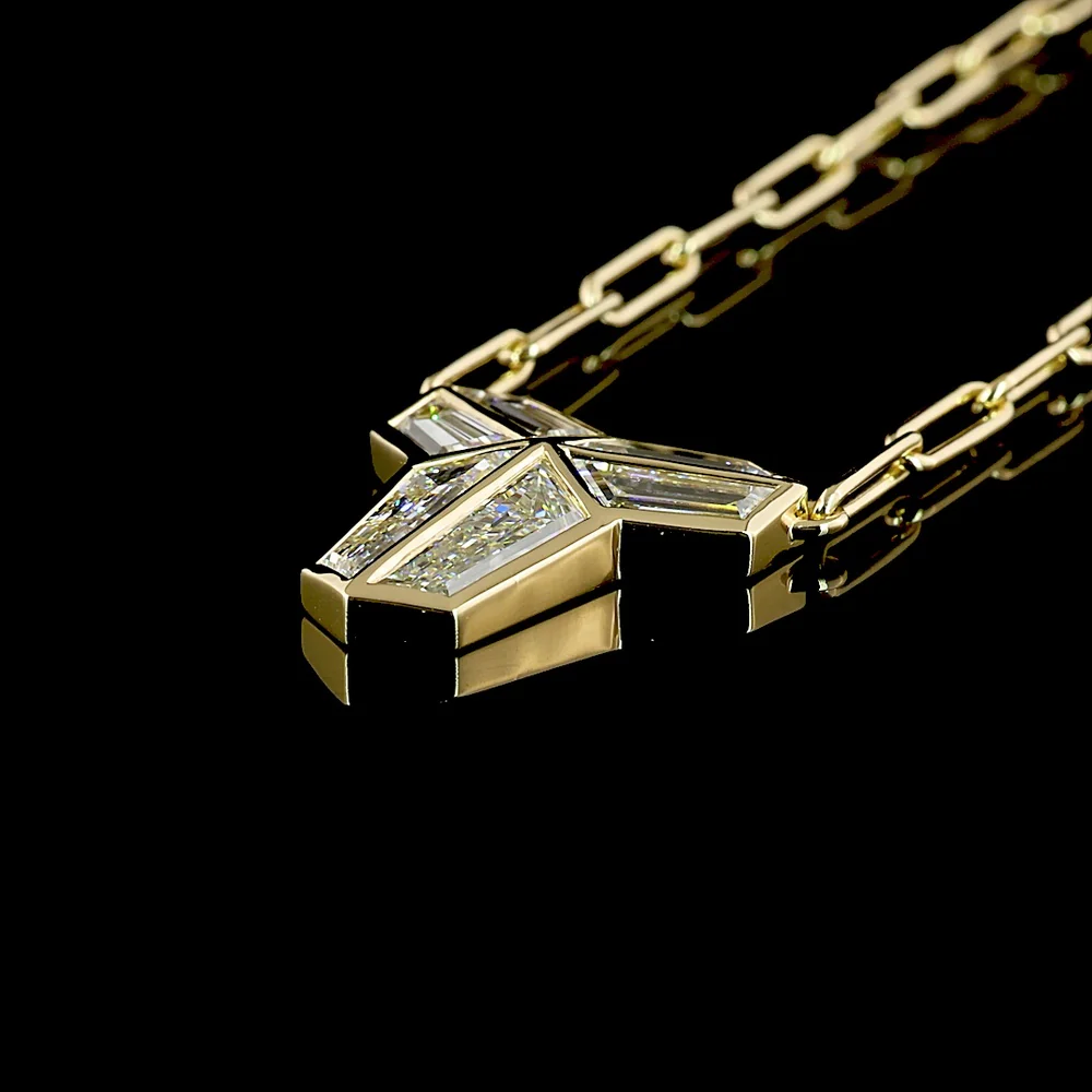 14K Yellow Gold North-South Shield Pendant with Bezel Set Lab-Grown Diamonds - 3.13 Carats Total Diamond Weight - Covaloro Fine Jewelry - Image 4
