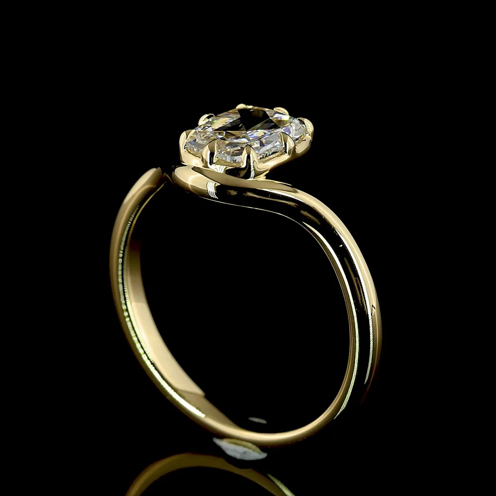 14K Yellow Gold North-South Solitaire Ring with 1.04 Carat Rose Cut Cushion Lab Diamond, E-F Color, VS1 Clarity - Covaloro Fine Jewelry - Image 4