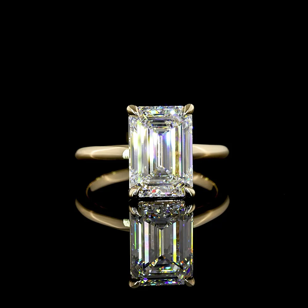 14K Yellow Gold North-South Solitaire Ring with IGI Certified 4.01 Carat Emerald Cut Lab Diamond D VVS2 - Covaloro Fine Jewelry