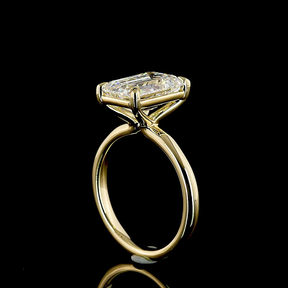14K Yellow Gold North-South Solitaire Ring with IGI Certified 4.01 Carat Emerald Cut Lab Diamond D VVS2 - Covaloro Fine Jewelry - Image 3