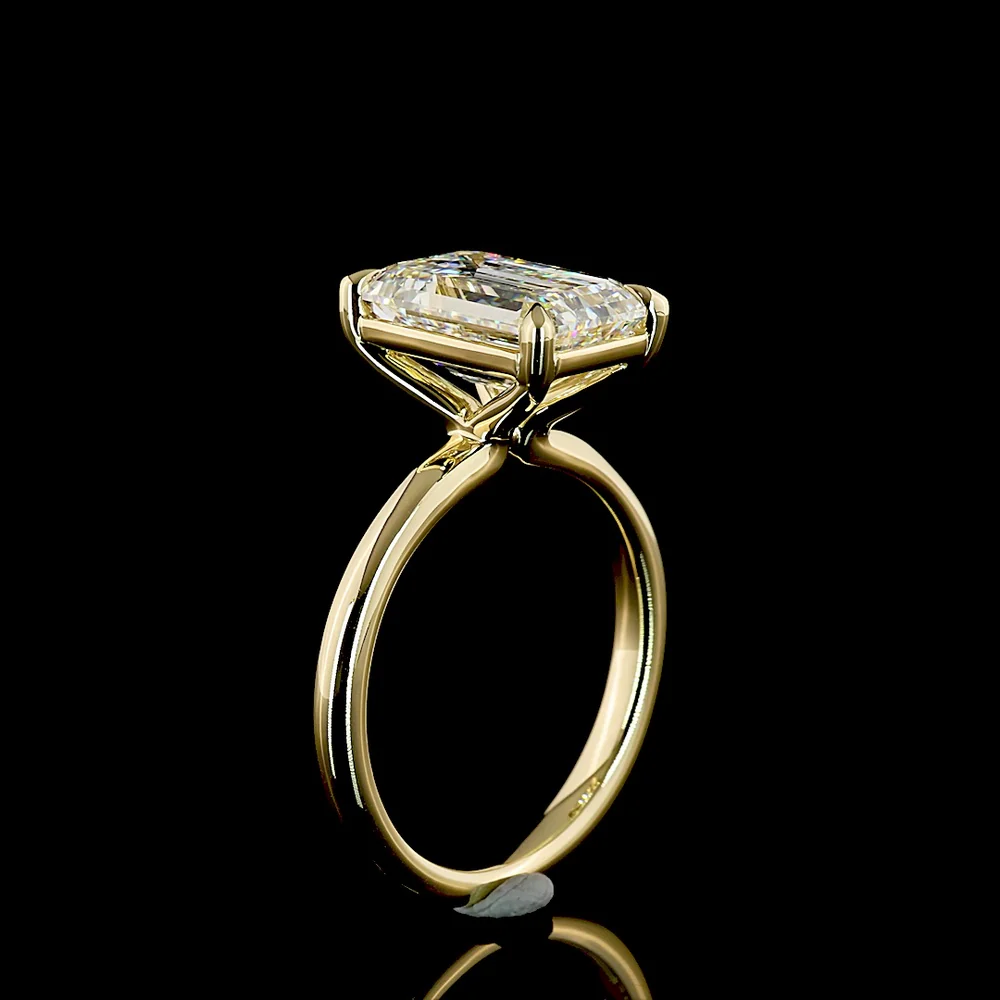 14K Yellow Gold North-South Solitaire Ring with IGI Certified 4.01 Carat Emerald Cut Lab Diamond D VVS2 - Covaloro Fine Jewelry - Image 4