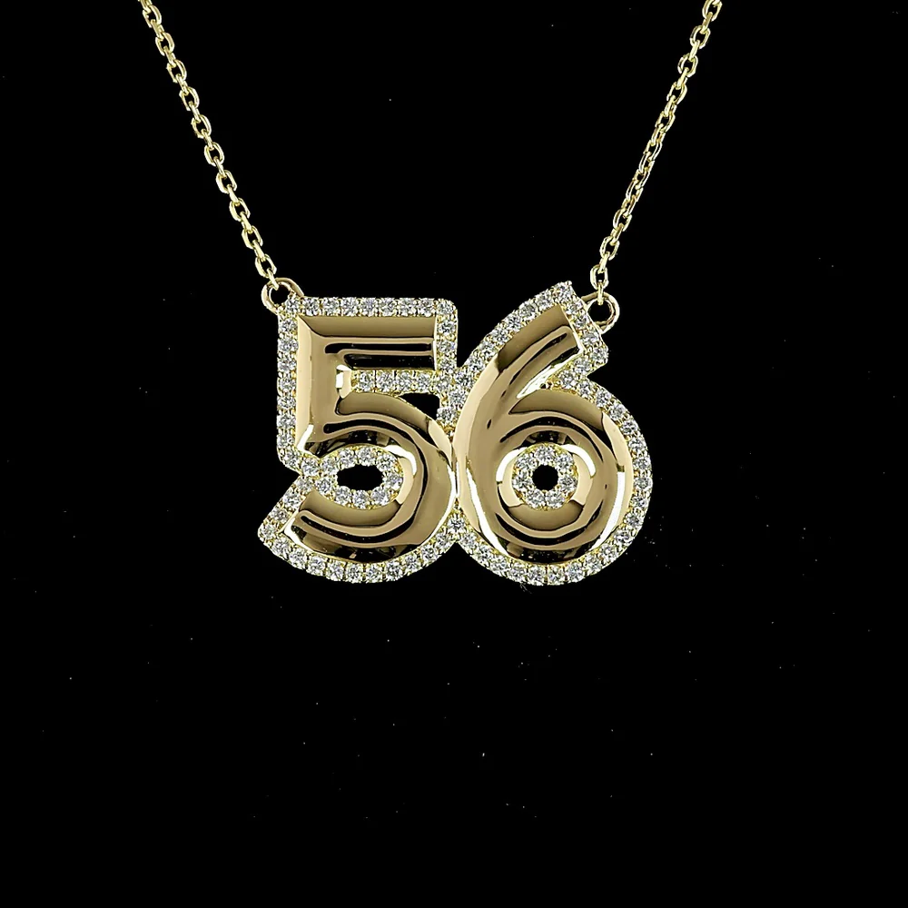 14K Yellow Gold Number 56 Pendant with 0.39 Carat Total Weight Lab-Grown Brilliant Cut Diamonds - Covaloro Fine Jewelry - Image 2