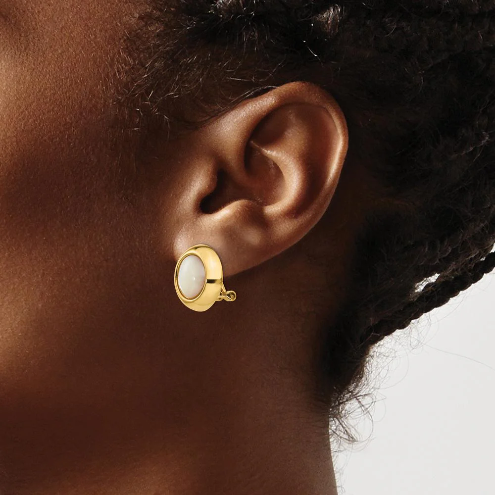 14K Yellow Gold Omega Clip Non-Pierced Earrings with Mother of Pearl - 16mm Diameter by Oro Pregiato - Image 3