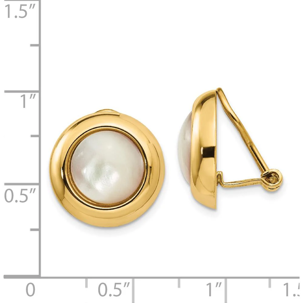 14K Yellow Gold Omega Clip Non-Pierced Earrings with Mother of Pearl - 16mm Diameter by Oro Pregiato - Image 4