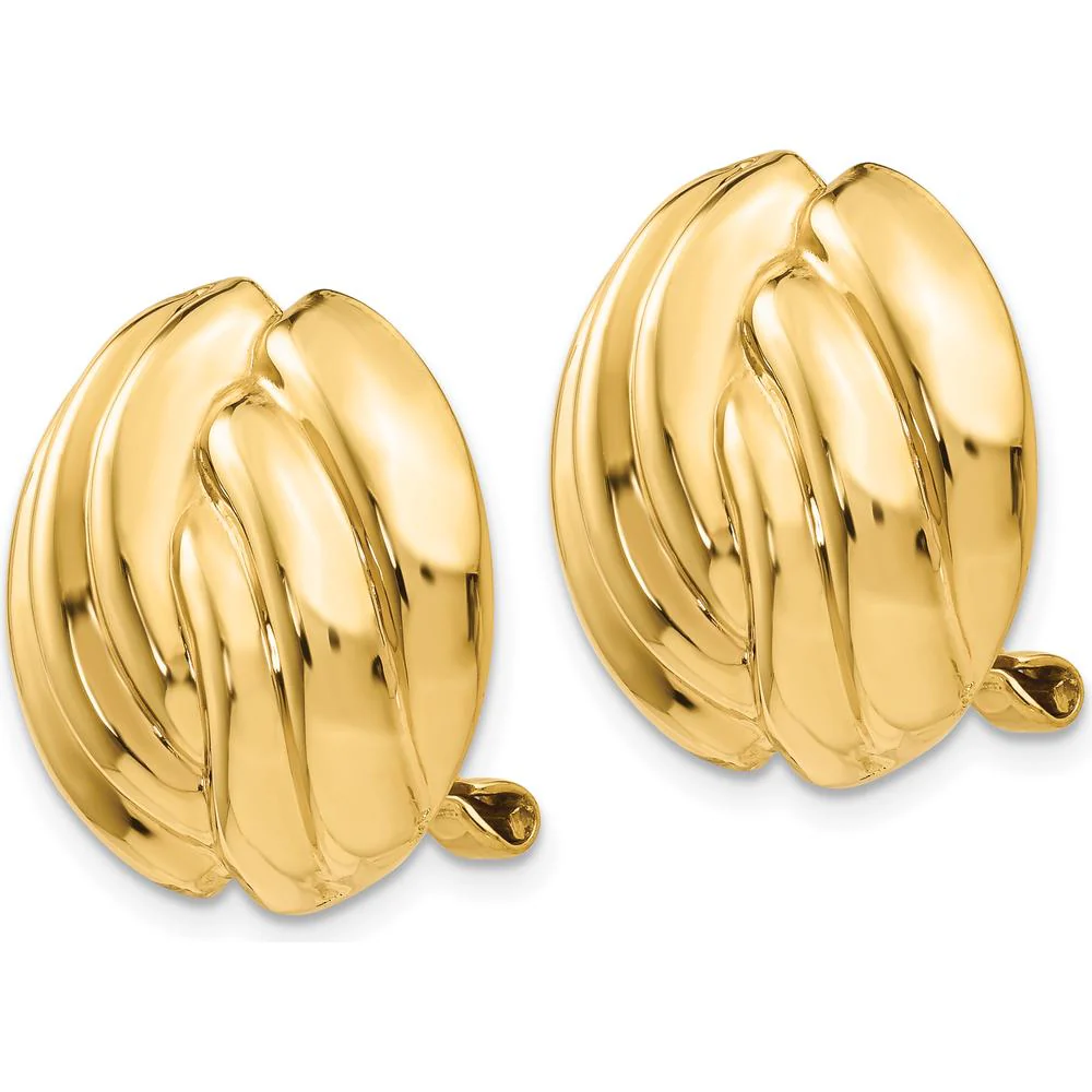 14K Yellow Gold Omega Clip Polished Button Earrings - Non-Pierced with Hollow Design by Oro Pregiato - Image 2