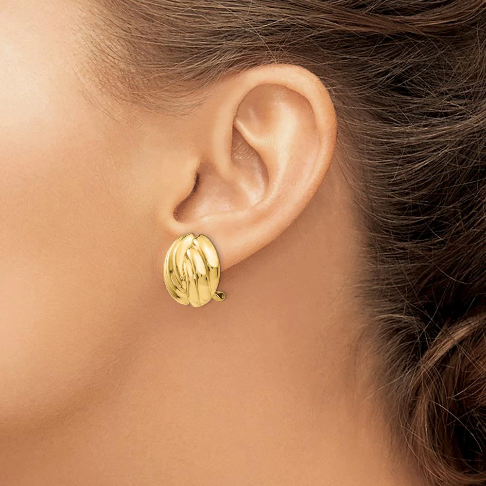 14K Yellow Gold Omega Clip Polished Button Earrings - Non-Pierced with Hollow Design by Oro Pregiato - Image 3