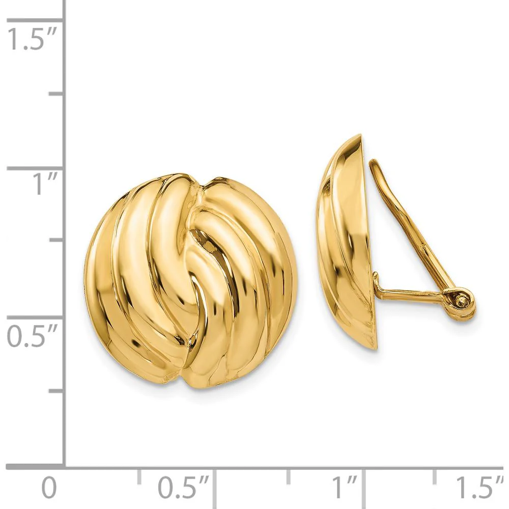 14K Yellow Gold Omega Clip Polished Button Earrings - Non-Pierced with Hollow Design by Oro Pregiato - Image 4