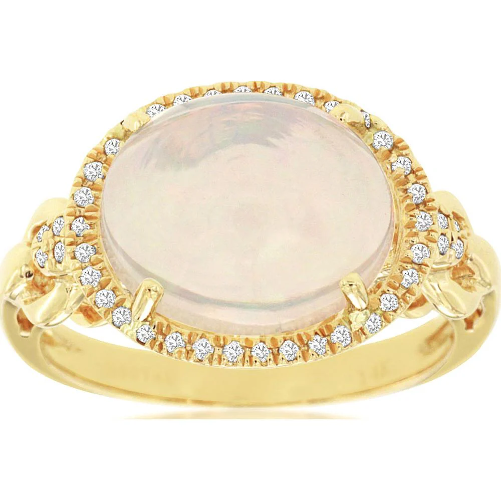 14K Yellow Gold Opal & Diamond Halo Ring - 3.18 Carats Total Gem Weight - Royal Jewelry