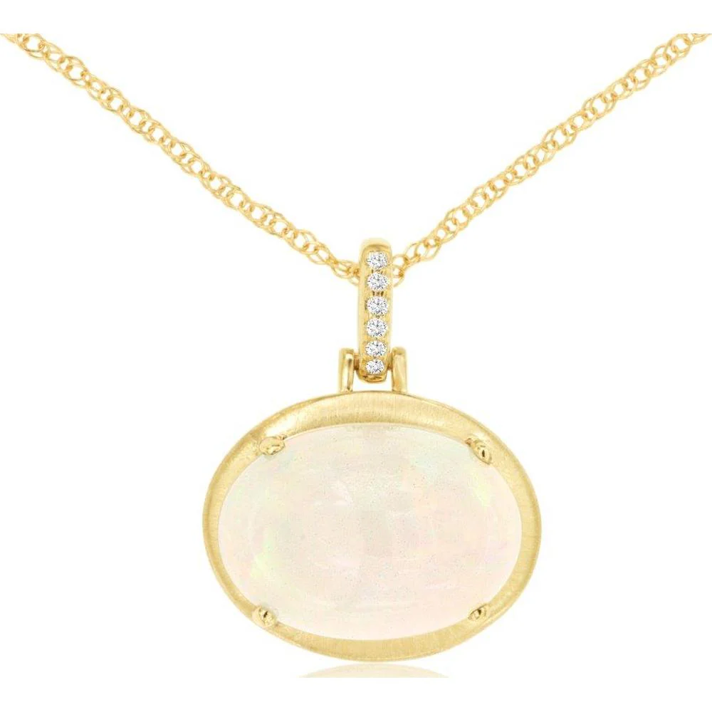 14K Yellow Gold Opal & Diamond Pendant with 3.60 Carats Oval Opal and 0.03 Carats Diamond Accents - Royal Jewelry