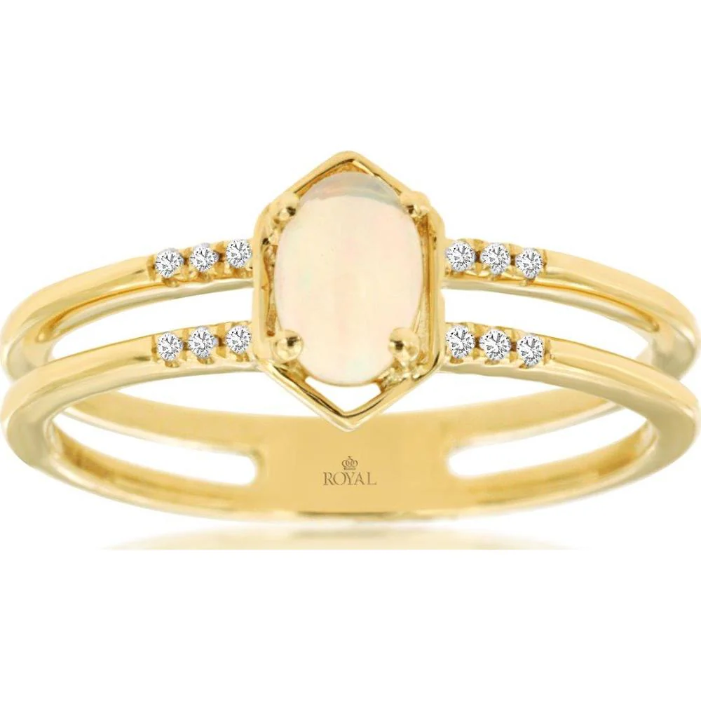 14K Yellow Gold Opal & Diamond Ring with 0.35 Carats Opal and 0.04 Carats Diamond Accents - Royal Jewelry