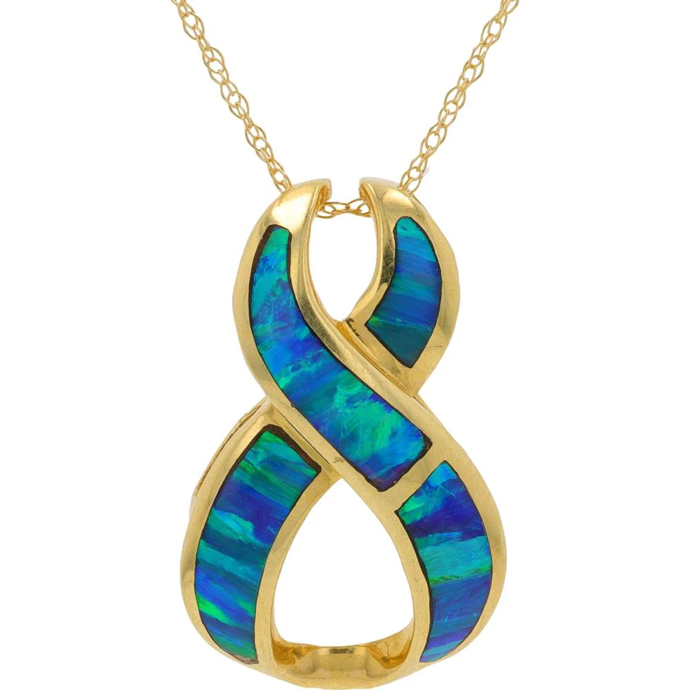 14K Yellow Gold Opal Infinity Pendant Necklace - 0.50 Carat Total Opal Weight