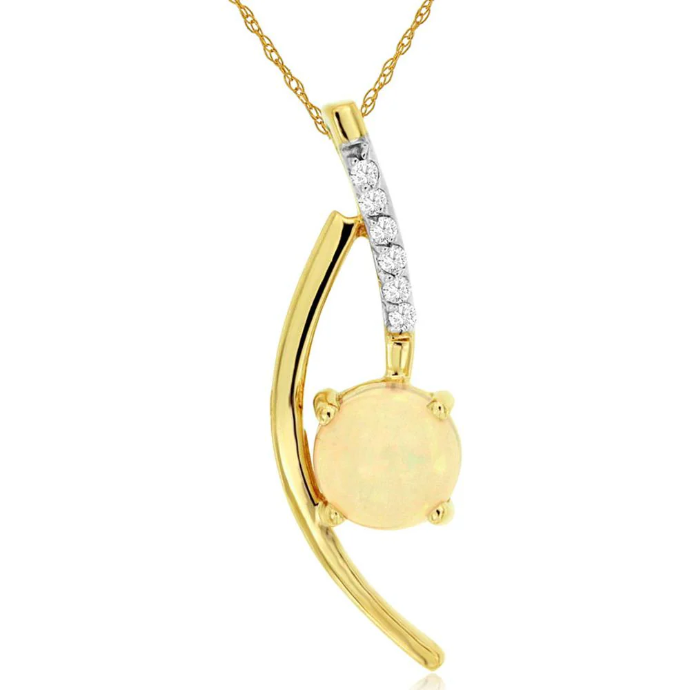 14K Yellow Gold Opal Pendant with Diamond Accents - 0.85 Carats Opal, 0.05 Carats Diamond - Royal Jewelry