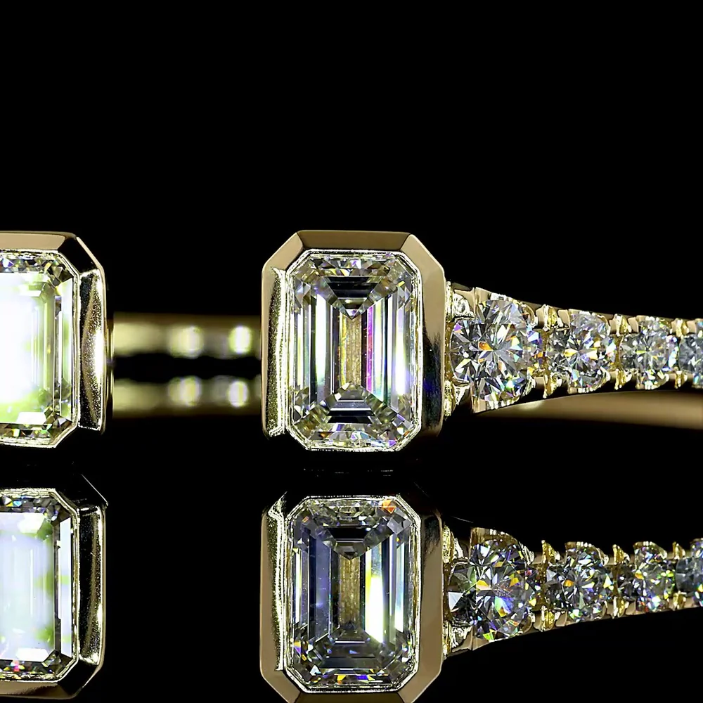 14K Yellow Gold Open Bangle Bracelet with Bezel Set Emerald Cut Lab Diamonds & Brilliant Round Accents - 3.46 Carats Total Diamond Weight - Covaloro Fine Jewelry - Image 2