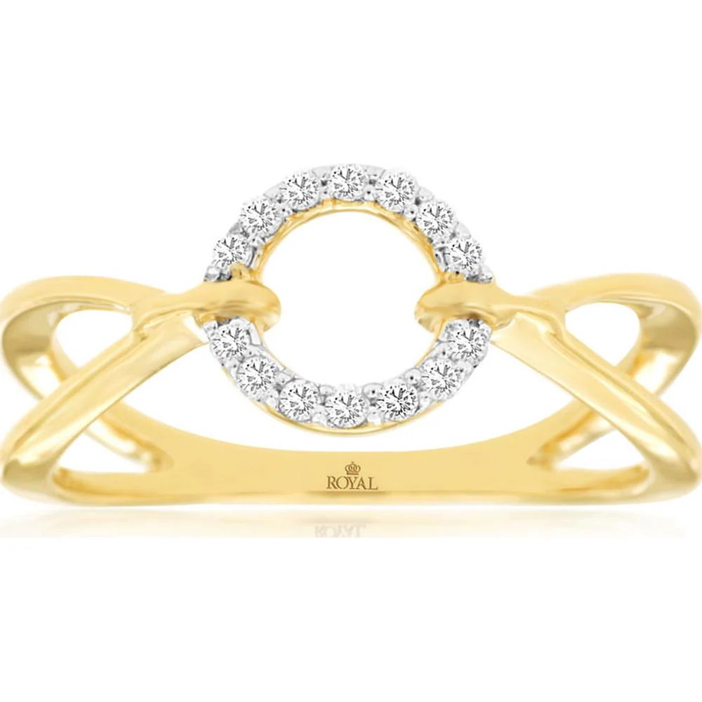 14K Yellow Gold Open Circle Infinity Ring with Pavé Set Round Diamonds - 0.12 Carat Total Diamond Weight - Royal Jewelry