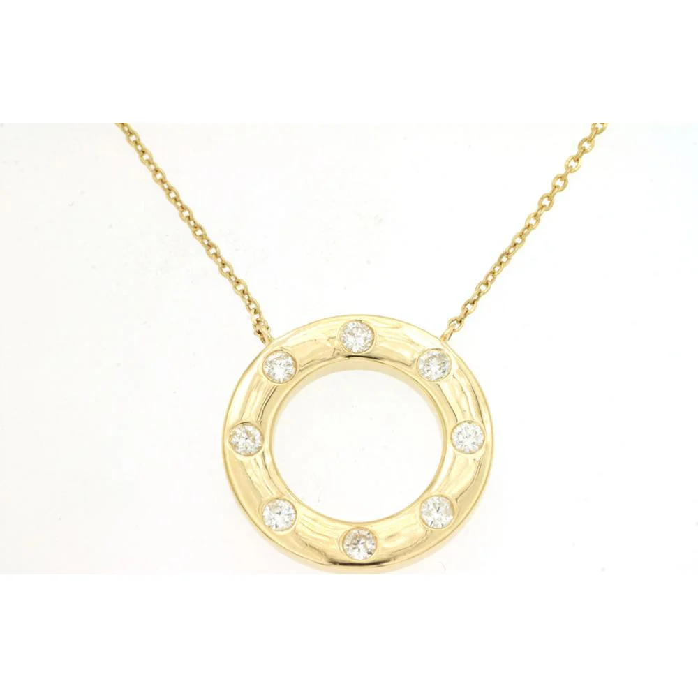 14K Yellow Gold Open Circle Pendant Necklace with Flush-Set Round Diamonds - 0.25 Carat Total Diamond Weight - Royal Jewelry