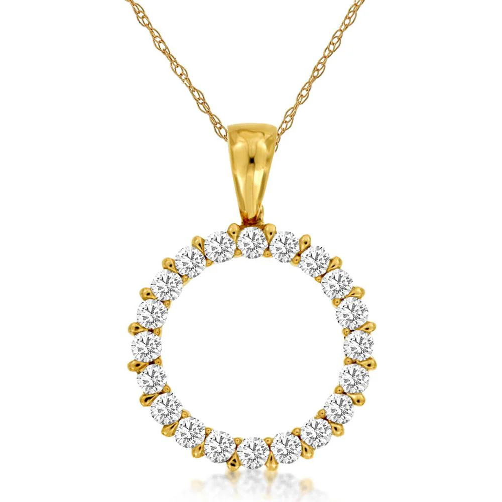 14K Yellow Gold Open Circle Pendant Necklace with Round Diamonds - 0.25 Carat Total Diamond Weight - Royal Jewelry