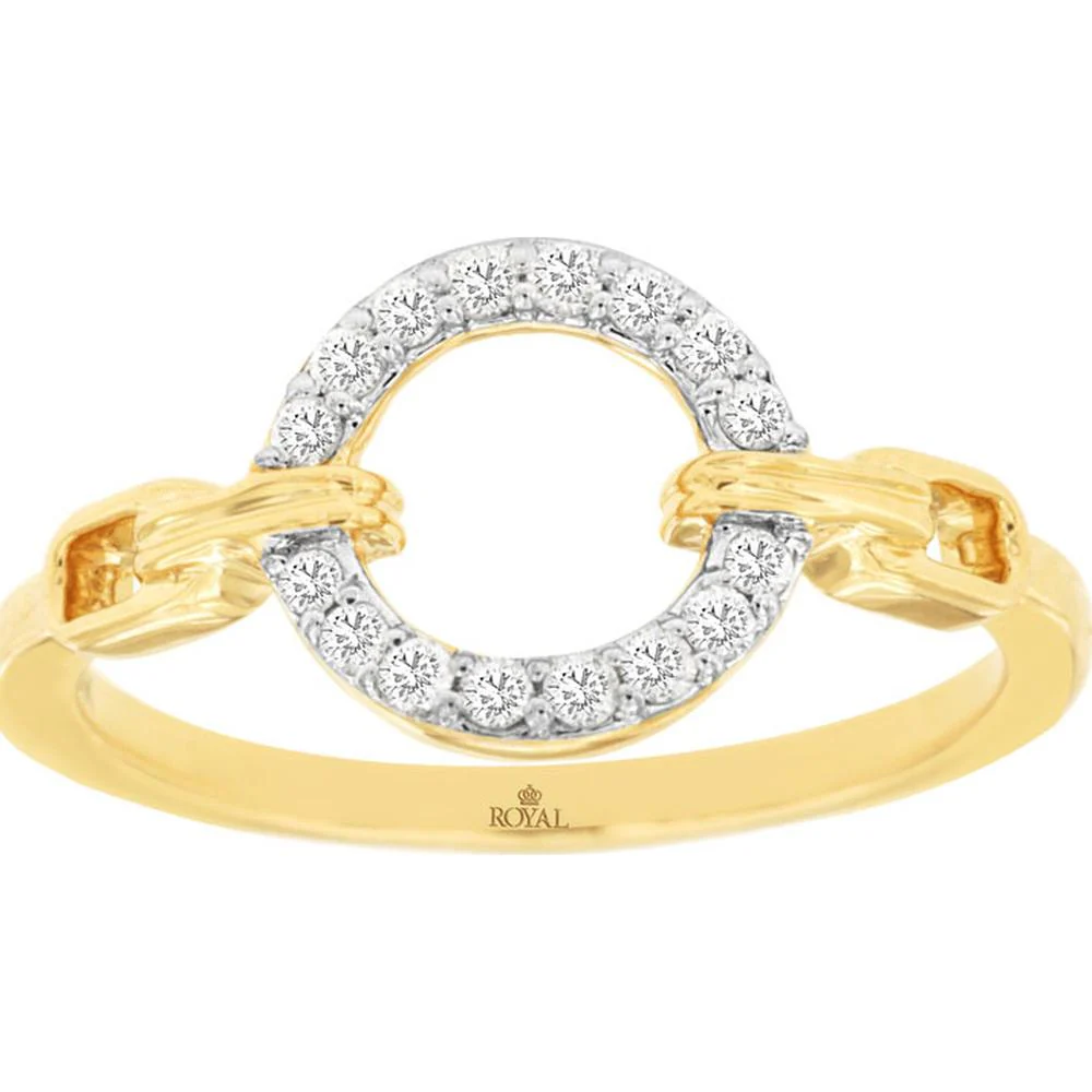 14K Yellow Gold Open Circle Ring with Round Diamonds - 0.20 Carat Total Diamond Weight - Royal Jewelry