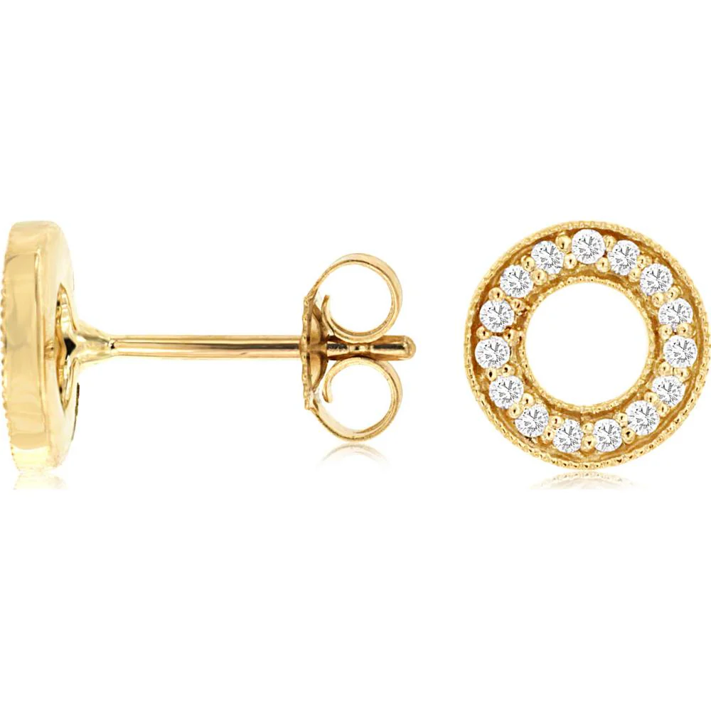 14K Yellow Gold Open Circle Stud Earrings with Round Diamonds - 0.18 Carat Total Diamond Weight - Royal Jewelry
