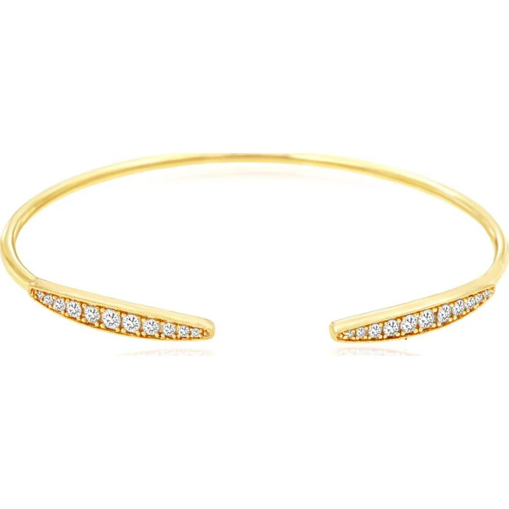 14K Yellow Gold Open Cuff Bangle with Pavé Set Round Diamonds - 0.50 Carat Total Weight - Royal Jewelry