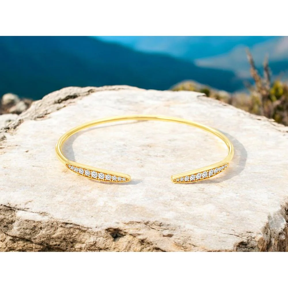 14K Yellow Gold Open Cuff Bangle with Pavé Set Round Diamonds - 0.50 Carat Total Weight - Royal Jewelry - Image 2