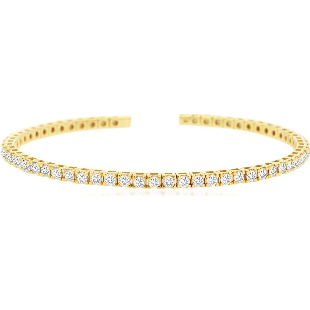 14K Yellow Gold Open Cuff Diamond Bangle with Channel Set Round Brilliant Diamonds - 3.00 Carat Total Diamond Weight - Royal Jewelry