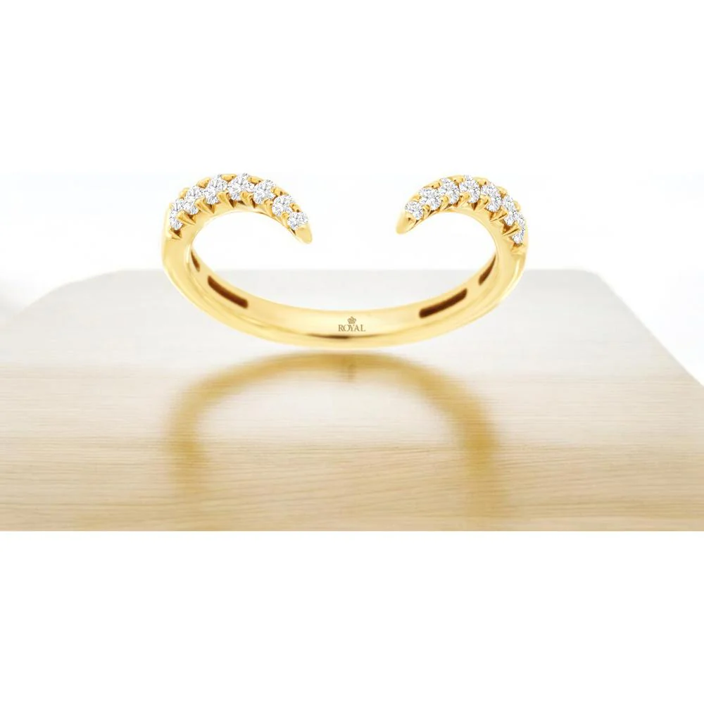 14K Yellow Gold Open Cuff Ring with 0.25 Carat Round Brilliant Cut Diamonds in Prong Settings - Royal Jewelry - Image 2