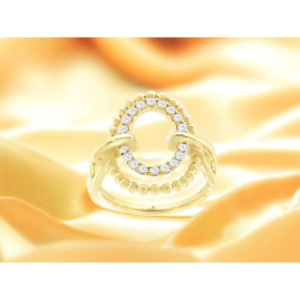 14K Yellow Gold Open-Design Ring with Pave-Set Round Diamonds - 0.28 Carat Total Diamond Weight - Royal Jewelry - Image 2
