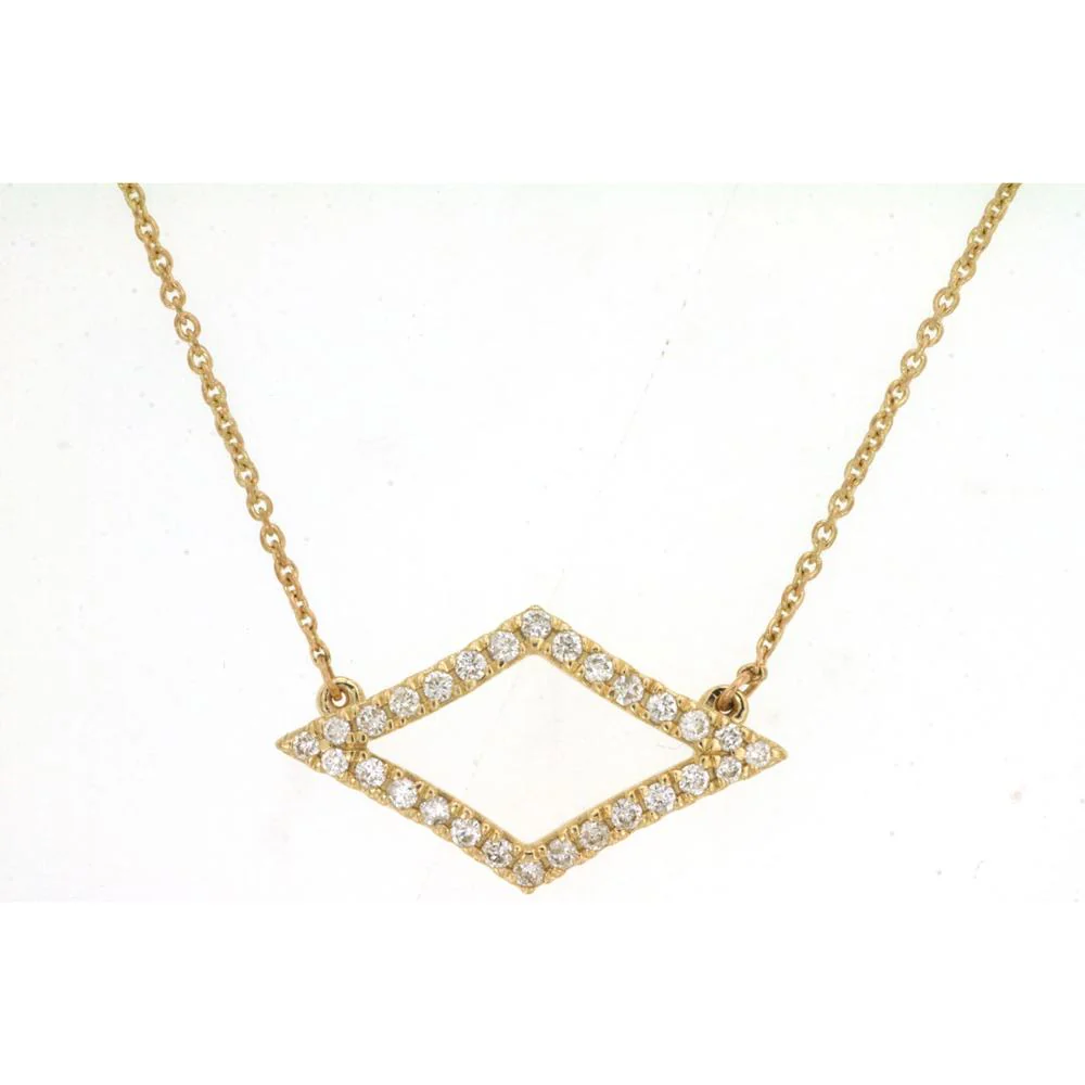 14K Yellow Gold Open Diamond Pendant Necklace with Milgrain-Edge Round Diamonds - 0.24 Carat Total Diamond Weight - Royal Jewelry