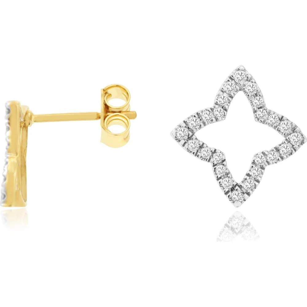 14K Yellow Gold Open Geometric Diamond Stud Earrings - 0.33 Carat Total Diamond Weight - Royal Jewelry