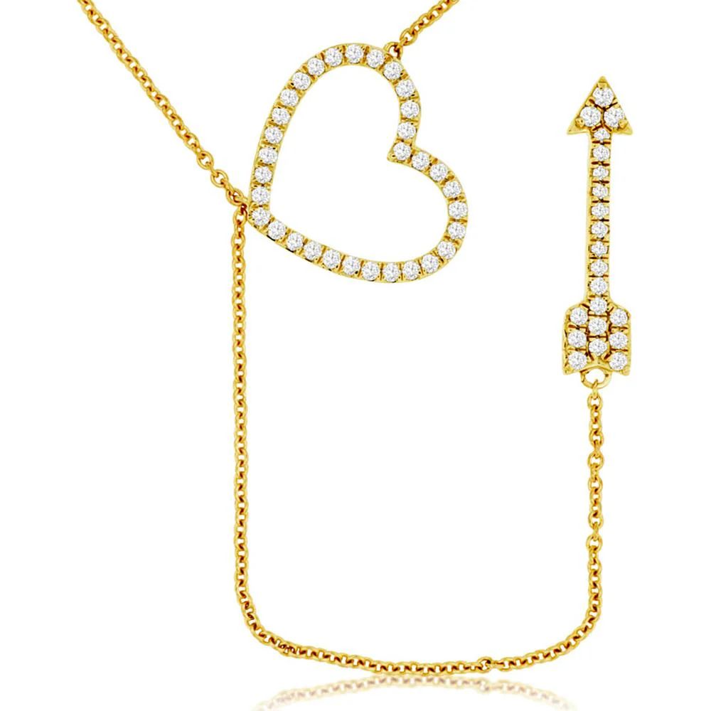 14K Yellow Gold Open Heart and Arrow Diamond Necklace - 0.33 Carat Total Diamond Weight - Royal Jewelry