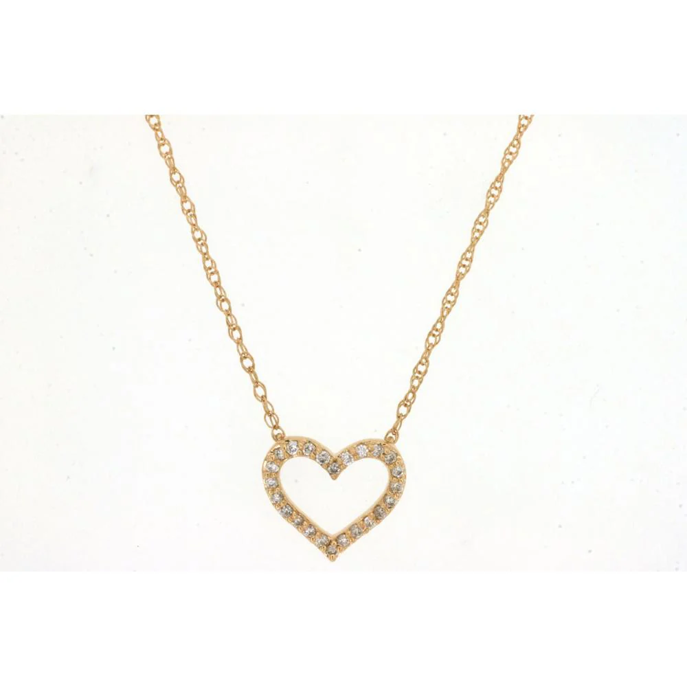 14K Yellow Gold Open Heart Necklace with Round Diamonds - 0.07 Carat Total Diamond Weight - Royal Jewelry
