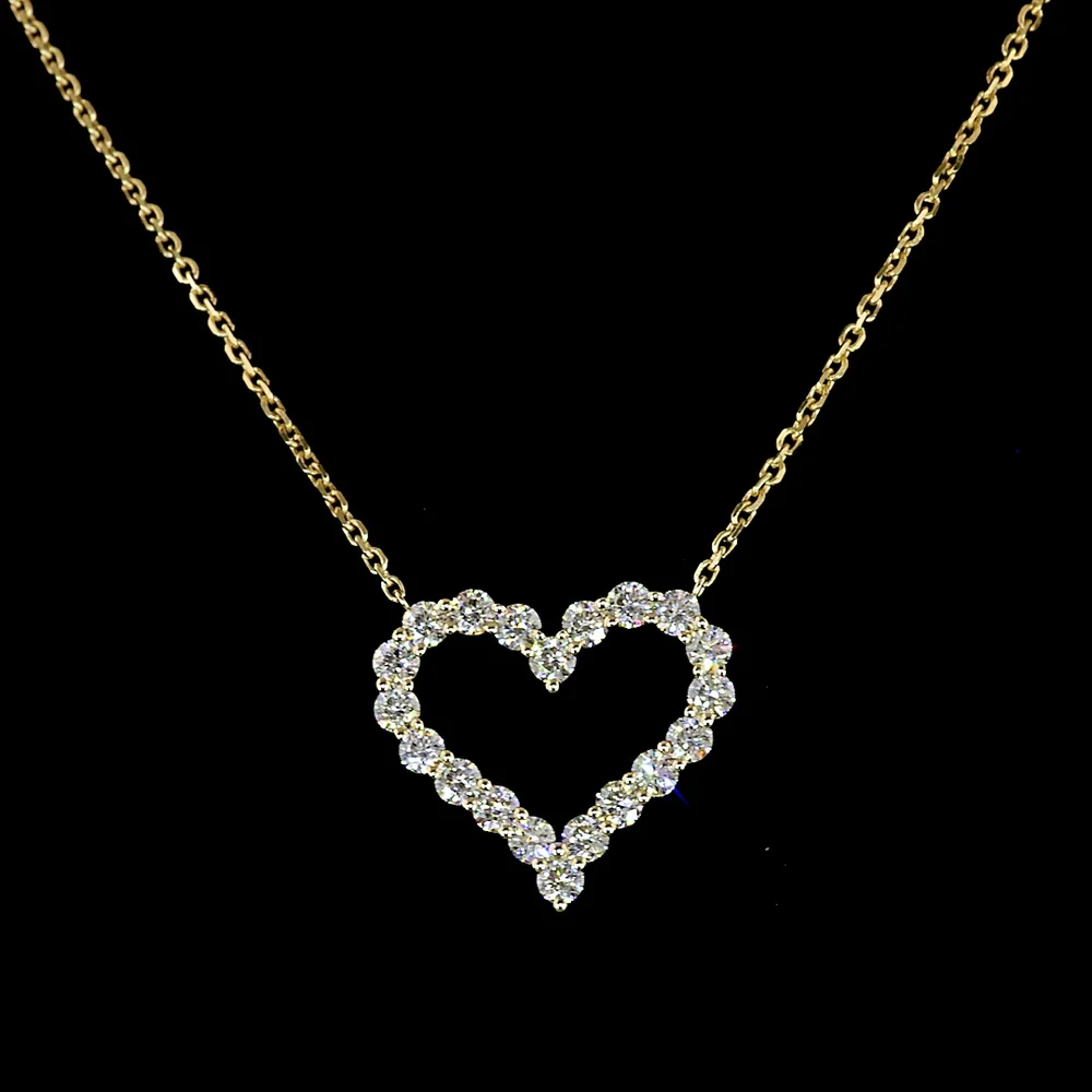 14K Yellow Gold Open Heart Pendant with 20 Prong-Set Round Lab Diamonds - 0.92 Carat Total Diamond Weight - Covaloro Fine Jewelry