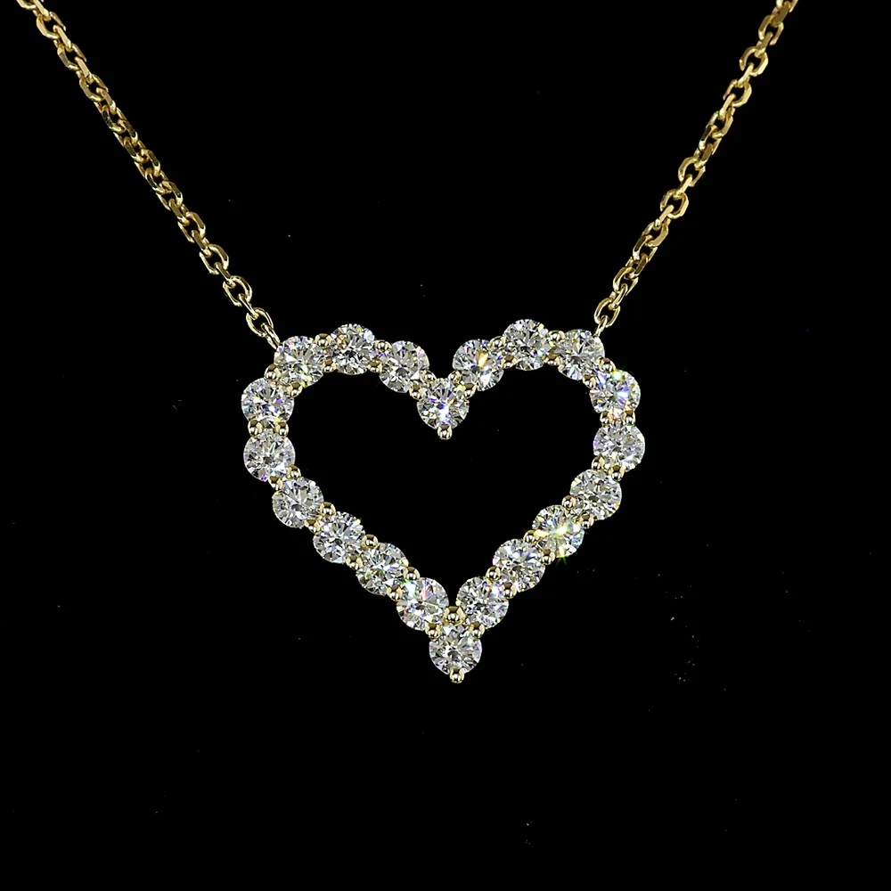14K Yellow Gold Open Heart Pendant with 20 Prong-Set Round Lab Diamonds - 0.92 Carat Total Diamond Weight - Covaloro Fine Jewelry - Image 2