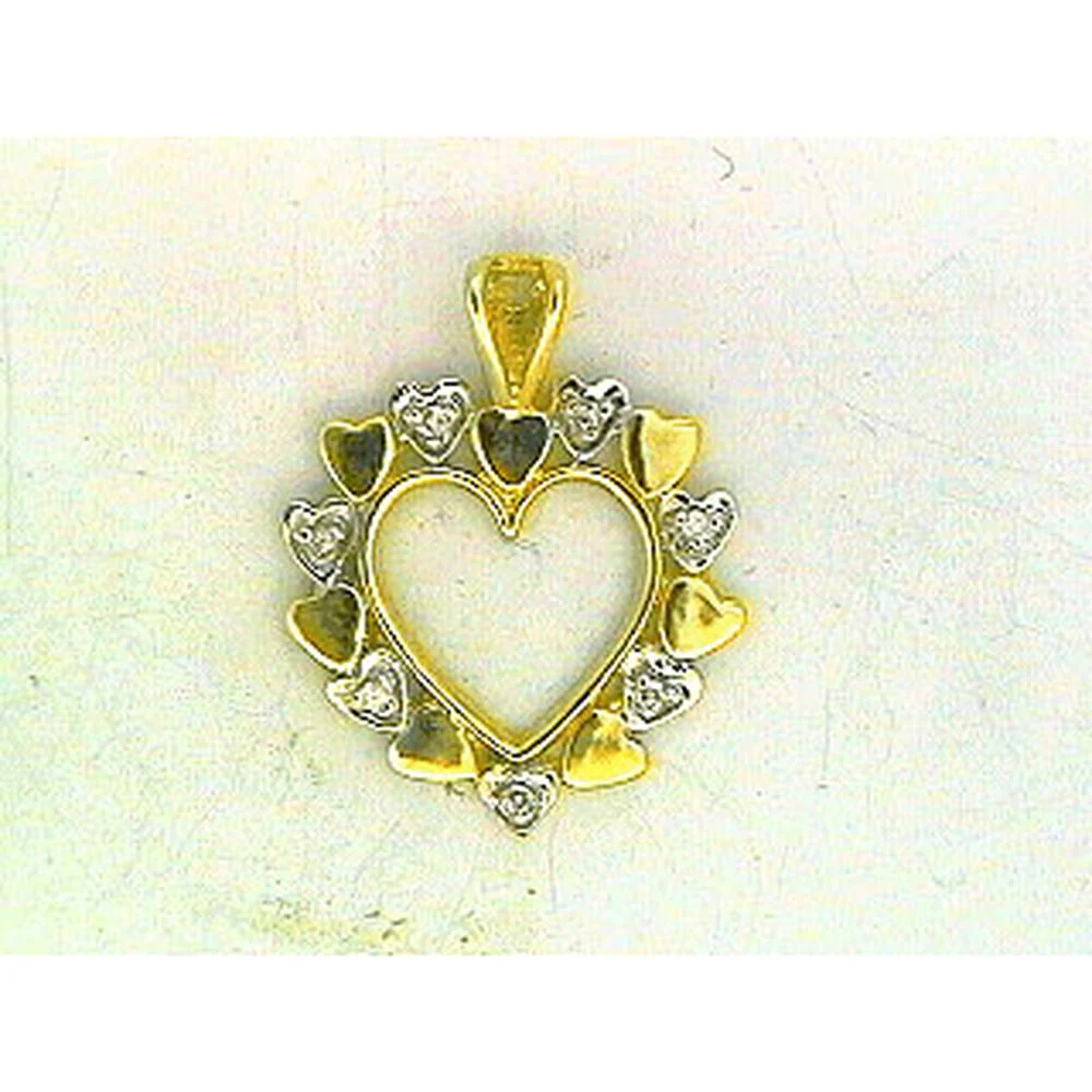 14K Yellow Gold Open Heart Pendant with Round Diamond Accents - 0.09 Carat Total Diamond Weight - Royal Jewelry