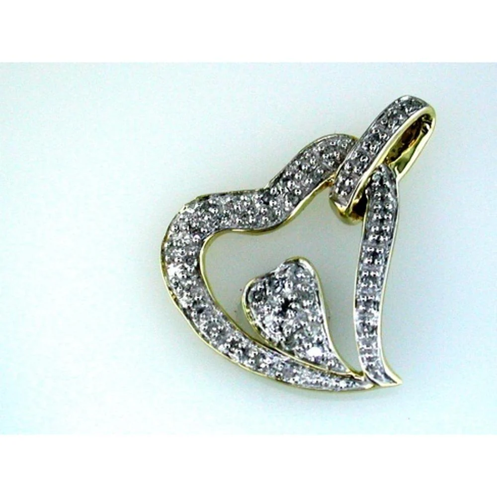 14K Yellow Gold Open Heart Pendant with Round Diamonds - 0.25 Carat Total Diamond Weight - Royal Jewelry