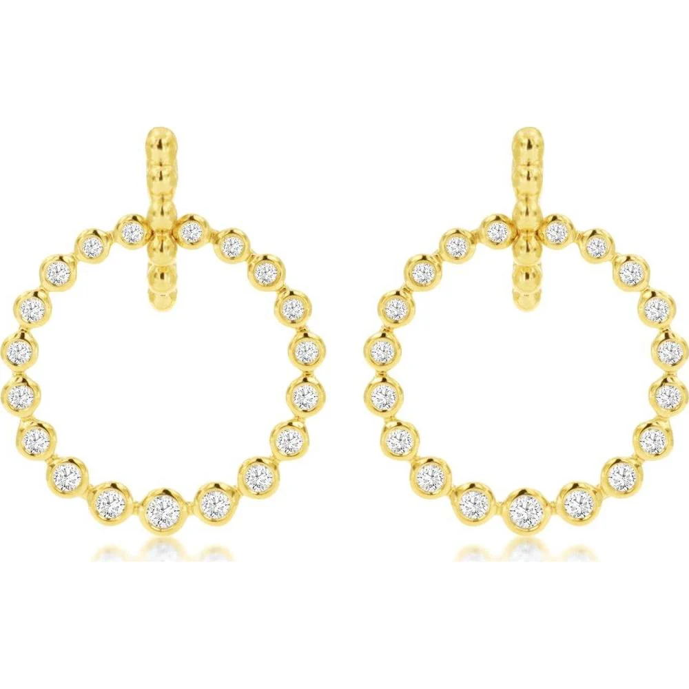 14K Yellow Gold Open Hoop Earrings with Bezel-Set Round Diamonds - 0.52 Carat Total Diamond Weight - Royal Jewelry