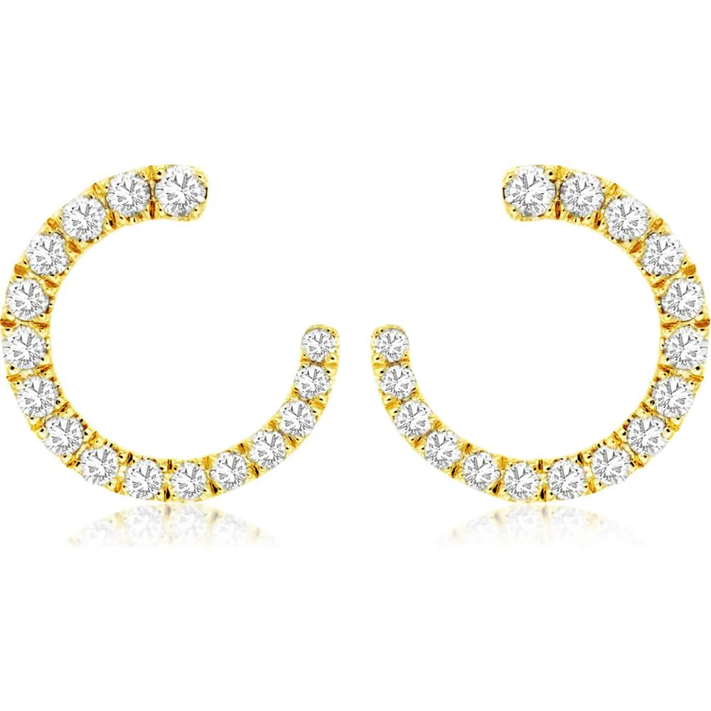 14K Yellow Gold Open Hoop Earrings with Round Brilliant Diamonds - 0.75 Carat Total Diamond Weight - Royal Jewelry