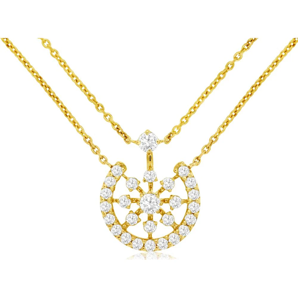 14K Yellow Gold Open Motif Pendant Necklace with Round Diamonds - 0.50 Carat Total Diamond Weight - Royal Jewelry