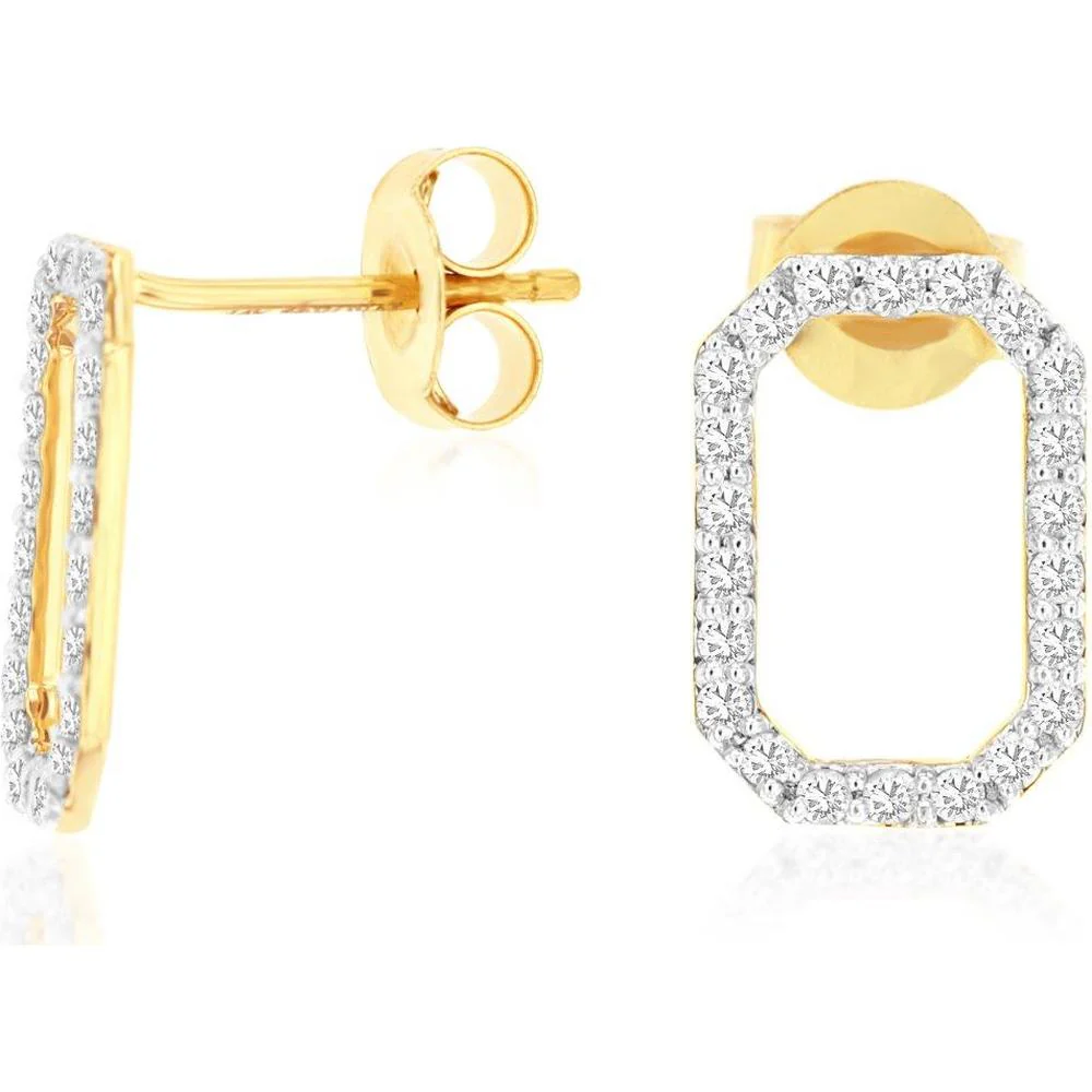 14K Yellow Gold Open Octagon Diamond Stud Earrings with Round Brilliant Prong Set Diamonds - 0.42 Carat Total Weight - Royal Jewelry