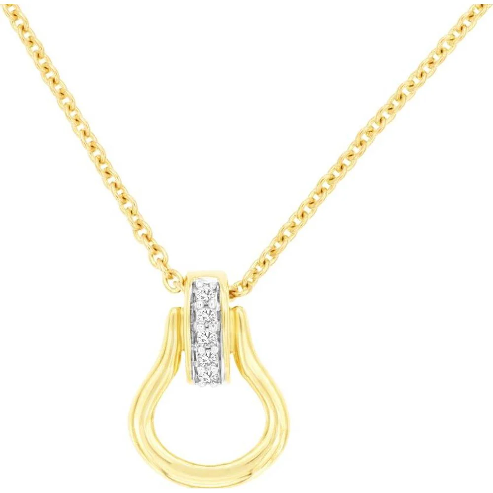 14K Yellow Gold Open Pendant Necklace with Diamond Accent - 0.03 Carat Total Diamond Weight - Royal Jewelry