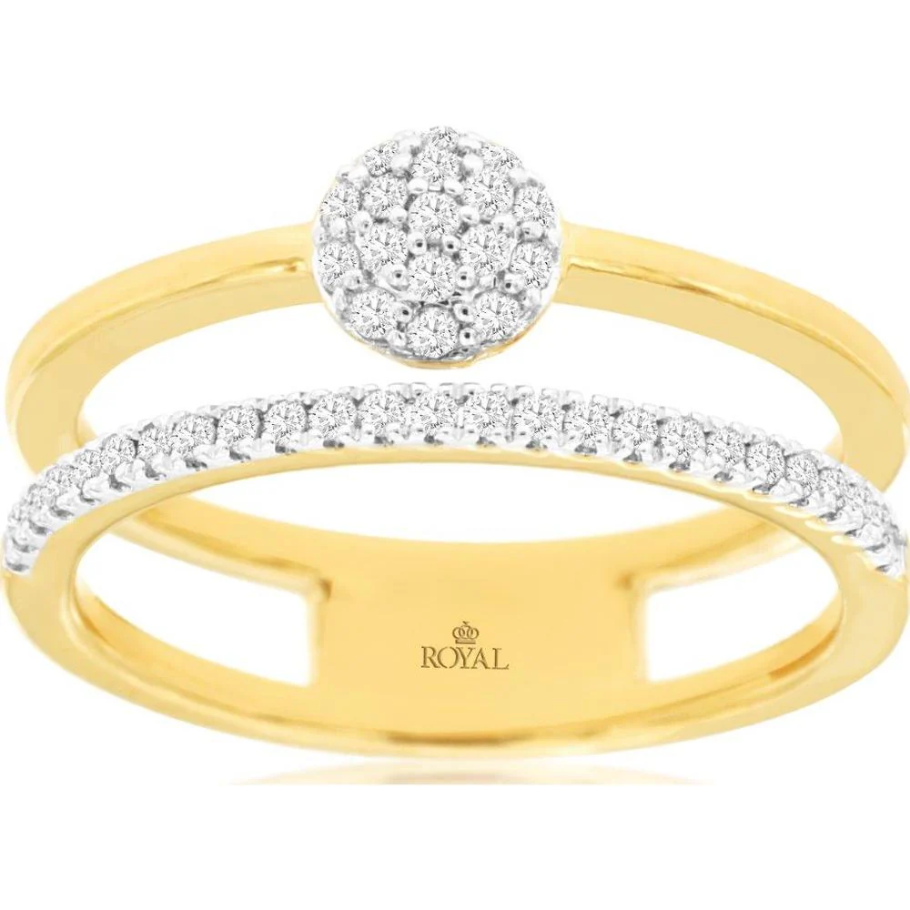 14K Yellow Gold Open Shank Diamond Ring with Round Brilliant Cluster and Curved Diamond Band - 0.26 Carat Total Diamond Weight - Royal Jewelry