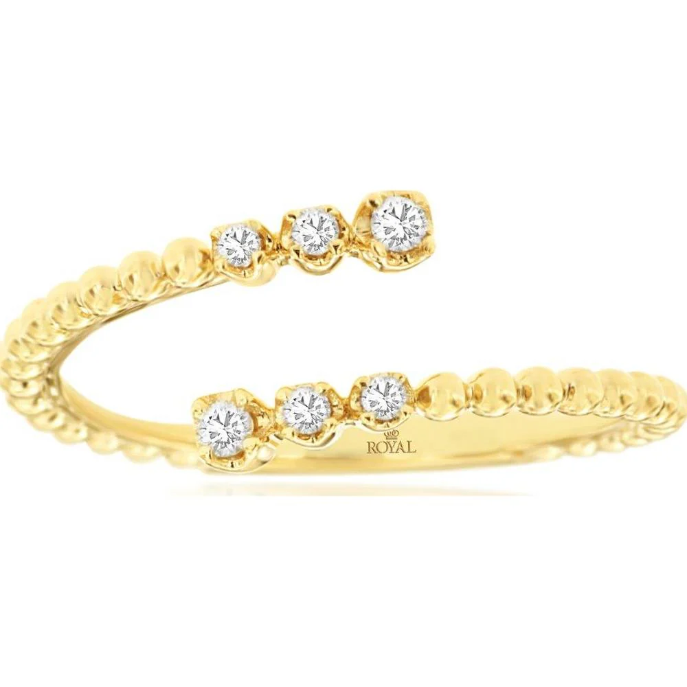 14K Yellow Gold Open Shank Ring with Bezel-Set Round Diamond Clusters - 0.10 Carat Total Diamond Weight - Royal Jewelry